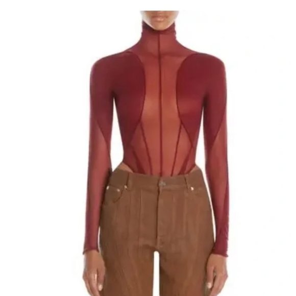 Mugler Tops - Mugler Long Sleeve Illusion Bodysuit